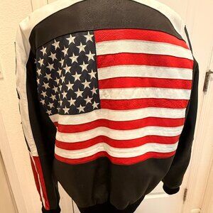 🇺🇸 Vintage Michael Hoban “Where Mi” USA Flag Leather Jacket Rare Americana